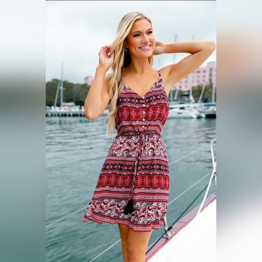 Red boho Sleeveless mini dress